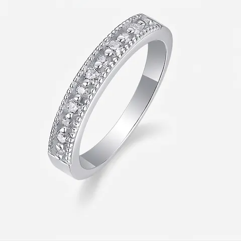 925 Sterling Silver Moissanite Ring For Women Simple Elegant Stackable Round Cut Eternity Band Fashion Commuter Jewelry Gift