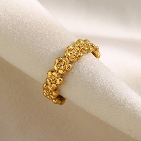 Floral Open Ring Stainless Steel 18K Gold Plated Continuous Flowers Adjustable Finger Jewelry Vintage Style For Women