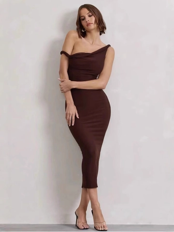 Damen Midi Kleid Ein Schulter Polyester Elasthan Rückenfrei Eng Sexy Elegant Party Abend Clubwear Einfarbig