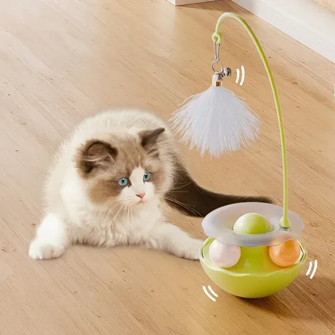 Cat Tumbler Toy Interactive Feather Catnip Ball ABS Plastic Self-Play Swings Rotating Bell Indoor Kitten Puzzle Accessory
