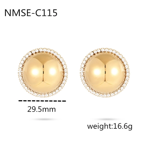Boucles d'Oreilles Clous Rondes en Acier Inoxydable Plaqué Or 18K pour Femmes Boucles d'Oreilles Boutons Pavées de Strass Bijoux Géométriques