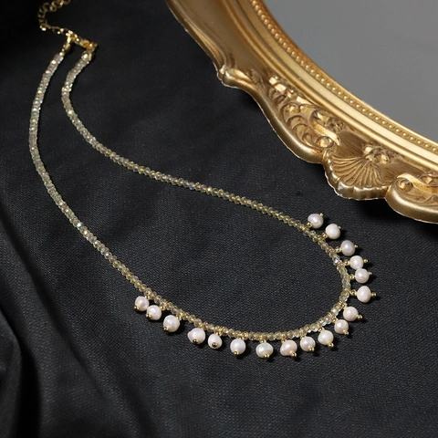 Collana Tassel con Perle d'Acqua Dolce Retro Francese per Donna Rame Placcato Oro 18K Elegante Choker Frangia Gioielli