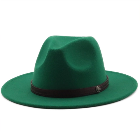 Fedora Hat Wool Felt Wide Brim Vintage Jazz Cap With Belt Buckle British Style Winter Autumn For Men Women