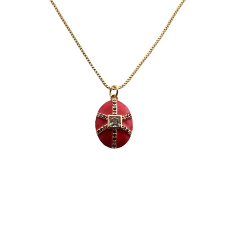 Collana Con Pendente In Rame Placcato Oro Smalto Ovale Croce Zircone Strass Gioielli Di Moda Geometrici Per Donna