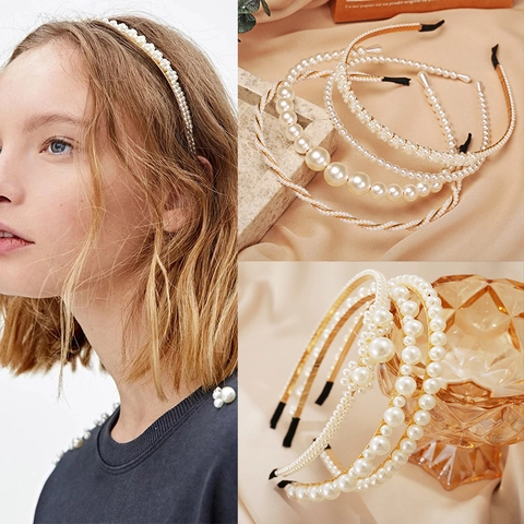 Elegant Headband Faux Artificial Pearl Alloy Metal Beads Retro Bridal Wedding Hair Accessory For Women