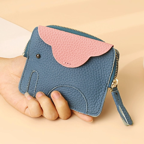 Genuine Leather Mini Elephant Coin Purse Cartoon Animal Shape Zipper Wallet Card Holder Keyring For Women Daily Accessories