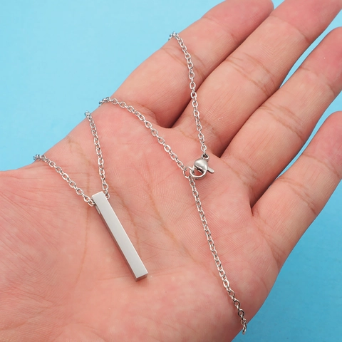 Collar con Colgante de Barra 3D de Acero Inoxidable Minimalista Pulido Espejo Cadena de Columna Geométrica Para Mujer Hombre