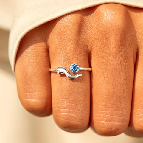 925 Sterling Silver Italian Evil Eye Open Ring For Women Adjustable Minimalist Geometric Rhinestone Finger Ring Fashion Jewelry