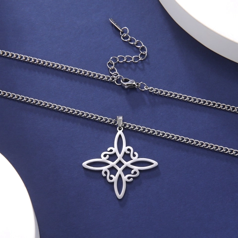 Collier Pendentif Nœud Celtique en Acier Inoxydable Sophistiqué Design Nœud de Sorcière Bijoux de Mode pour Femmes