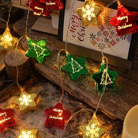 LED Christmas String Lights Electroplated Stars And Balls Plastic Warm Atmosphere Snowflake Fairy Lights For Tree Decor