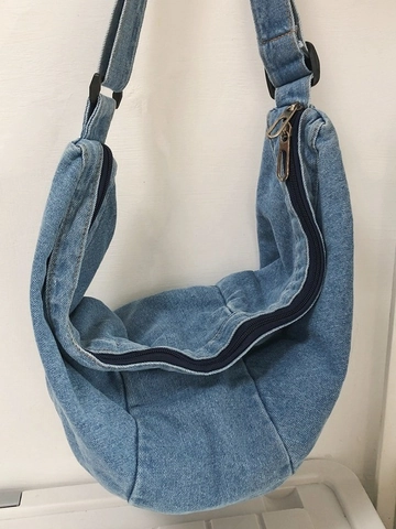 Denim Crossbody Bag Large Capacity Crescent Hobo Bag Adjustable Strap Casual Streetwear Shoulder Bag For Women Men