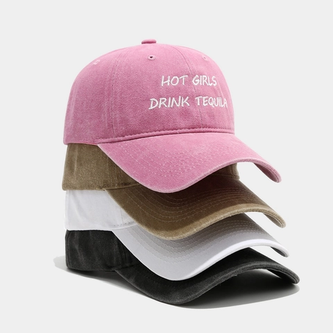 Cappello Da Baseball In Cotone Lavato Hot Girls Drink Tequila Ricamo Lettere Vintage Regolabile Berretto Da Sole Unisex