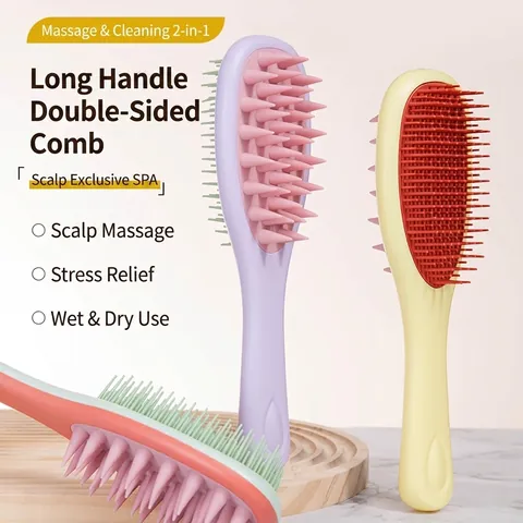 Spazzola Per Capelli Doppia Faccia Manico Lungo Pettine Massaggio Cuoio Capelluto Spazzola Shampoo Per Donne ABS TPEE