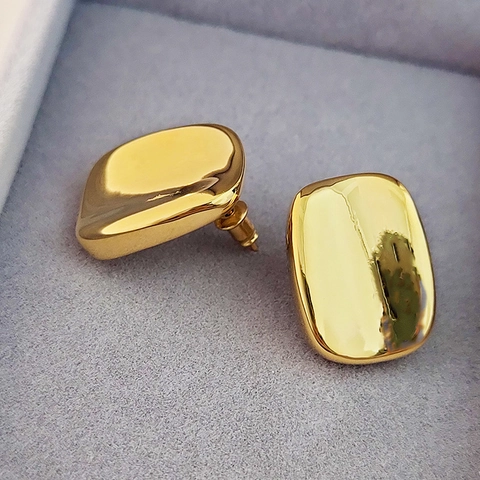 Minimalist Geometric Stud Earrings Shiny Mirror Finish Brass With Copper Earring Post Elegant Simple Jewelry For Women