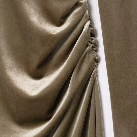 Elegante Abito Midi In Velluto Da Donna Lato Arricciato Manica Lunga Vita Alta Schiena Scoperta Scollo A V Abito Da Sera