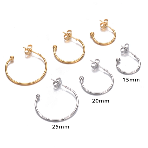 Stainless Steel C Shaped Earring Hoops Semi Circle Ball End Stud Findings DIY Jewelry Making Minimalist Components