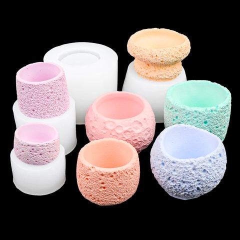 Silicone Mold DIY Candle Cup Flower Pot Moon Surface Texture Resin Casting Plaster Cement Craft Tool Home Decoration