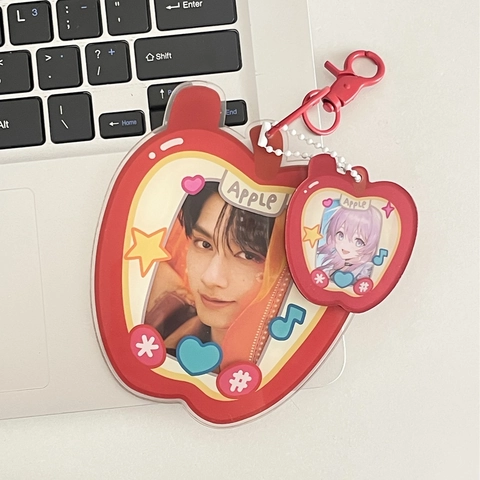 Acrylic Photocard Holder Keychain Cartoon Fruit Shaped ID Photo Protective Sleeve Transparent Card Case Backpack Hanging Ornament