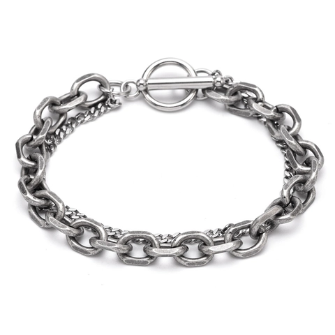 Gelaagde Schakelketting Armband Roestvrij Staal OT Knevelsluiting Hip Hop Punk Vintage Sieraden Voor Heren