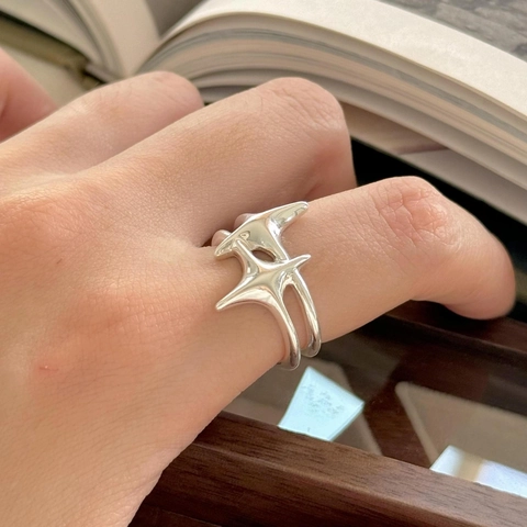 Stern Offener Ring 925 Sterling Silber Verstellbar Minimalistisch Ästhetischer Zierlicher Schmuck