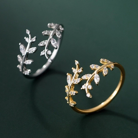 European American Fashion Adjustable Alloy Ring For Women Leaf Floral Geometric Design Resin Rhinestone Finger Jewelry Gift