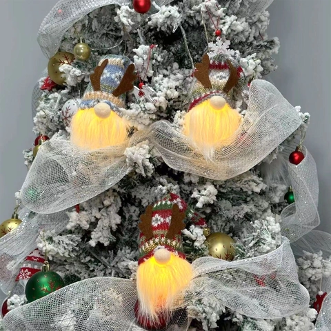 Leuchtende Weihnachts Gnome Ornamente Gestrickte Rentiergeweih Schneeflocken Muster Plüsch Hängende Zwerg Dekorationen