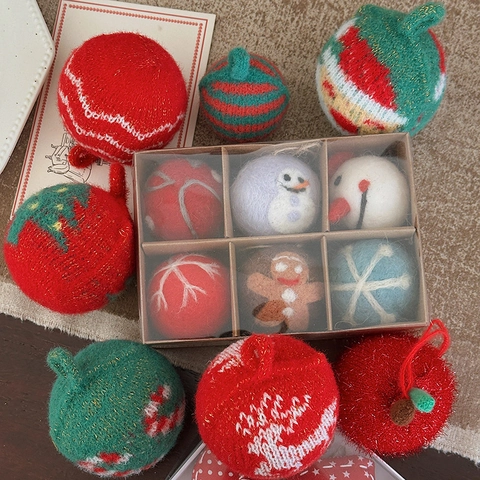 Adornos Colgantes Para Árbol De Navidad Bolas De Lana Fieltro Punto Muñeco De Nieve Copos De Nieve Decoración Nórdica Hogar