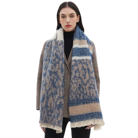 Winter Scarf Men Women Polyester Leopard Print Stripe Spliced Jacquard Long Shawl With Tassels Warm Chic Wrap Fashion