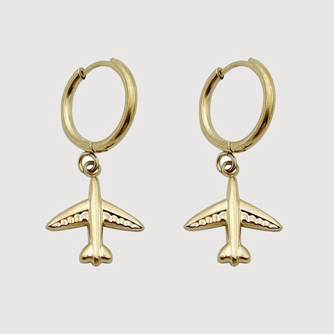 Edelstahl Hoop Dangle Ohrringe Vergoldet Flugzeug Feder Kreuz Rose Charm Eleganter Schmuck Für Frauen