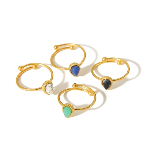 Tropfenstein Offener Ring Edelstahl 18K Vergoldet Verstellbares Band Schmuck Modeaccessoire Für Damen