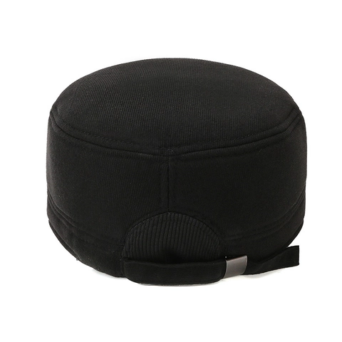 Men's Winter Cadet Cap Thickened Warm Military Hat With Foldable Ear Flaps Adjustable Woolen Flat Top Outdoor Casual
