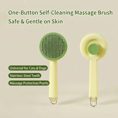 Self Cleaning Pet Grooming Brush Stainless Steel Slicker Tool For Shedding Massage Cat Dog Hair Remover Portable Ergonomic