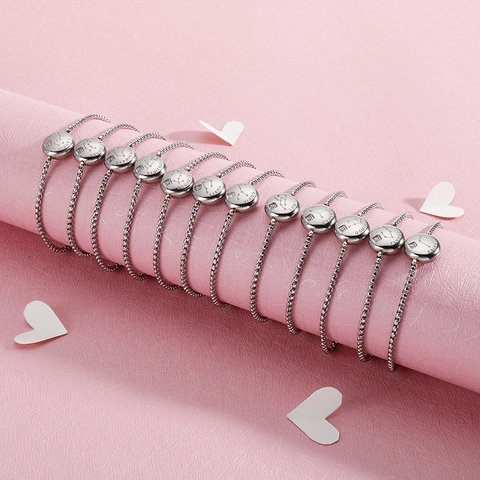 Pulsera De Constelación De Signo Del Zodíaco De Acero Inoxidable Cadena De Caja Ajustable Incrustación De Strass Para Mujeres Joyería