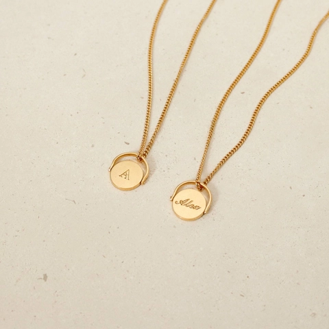 Spinning Initial Letter Necklace Stainless Steel Round Coin Alphabet Pendant Fashion Jewelry For Women
