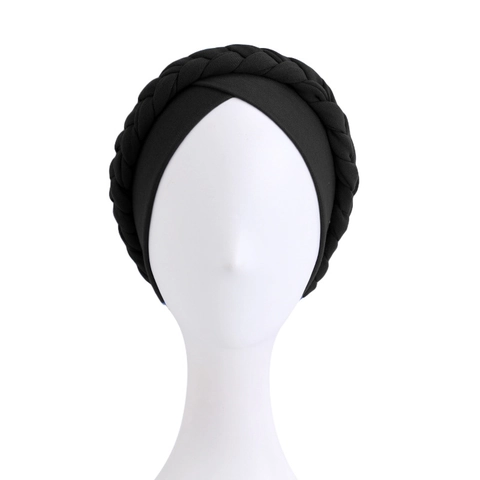 Women Braided Turban Hat Polyester Spandex Elastic Solid Color Chemo Beanie For Hair Loss Boho Style Ethnic Headwrap