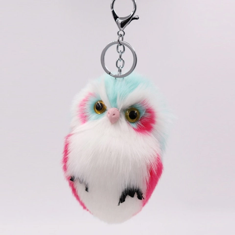 Owl Keychain Faux Rabbit Fur Plush Animal Bag Pendant Car Key Ring Fluffy Soft Accessory Charm For Women