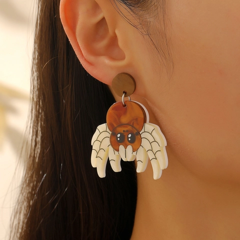 Halloween Acryl Spin Hangoorbellen Voor Vrouwen Leuke Cartoon Dier Spin Drop Oorbellen Feest Sieraden Cadeau