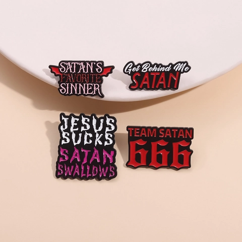 Punk Gothic Alloy Enamel Brooch Satan Theme Lettering Badge Pin For Backpack Clothes Jewelry Accessories Gift