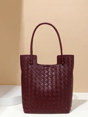 Bolso De Mano Tejido Cuero PU Para Mujer Gran Capacidad Urbano Simple Conmutar Bolso Hombro Cierre Magnético Elegante