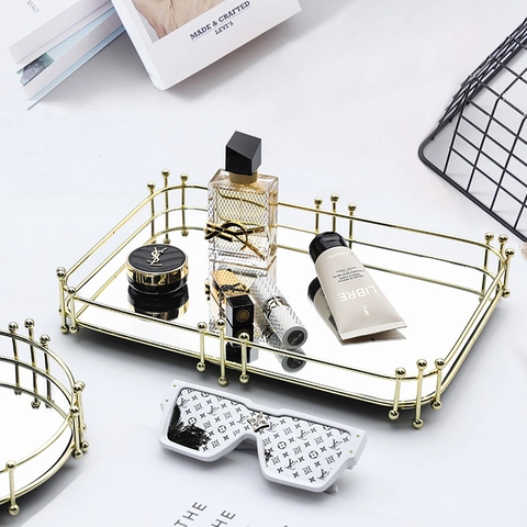 Metal Mirror Tray Decorative Jewelry Organizer Luxury Perfume Display Plate For Home Decor Desktop Minimalist