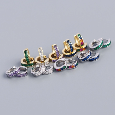 Orecchini Huggie In Argento Sterling 925 Zirconia Cubica Colorata Quadrata Gioielli Minimalisti Geometrici Per Donna