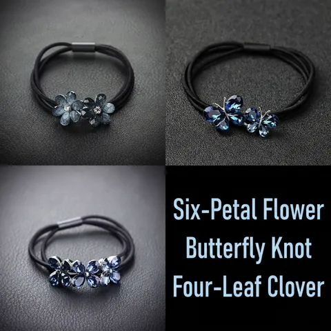 Rhinestone Elastic Hair Tie Crystal Butterfly Heart Star Shapes Ponytail Holder Multi-strand Rubber Band For Women