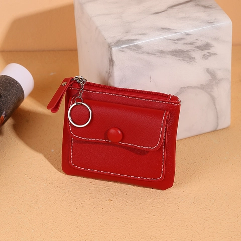 Porte Monnaie Femme En Cuir PU Avec Fermeture Éclair Anneau Porte Clés Étui À Cartes Petit Portefeuille