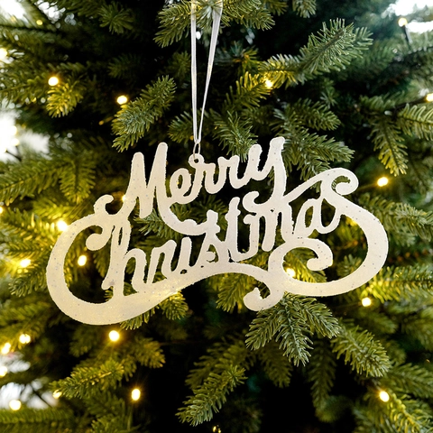 Scritta Merry Christmas Decorazione Da Appendere Acrilico Glitterato Plastica Ornamento Albero Di Natale Festa Festosa
