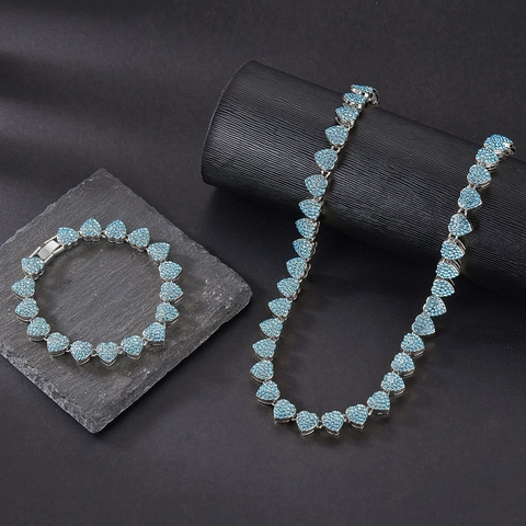 Iced Out Herz Kubanische Gliederkette Halskette Und Armband Legierung Strass Hip Hop Schmuck Für Herren Damen Mode