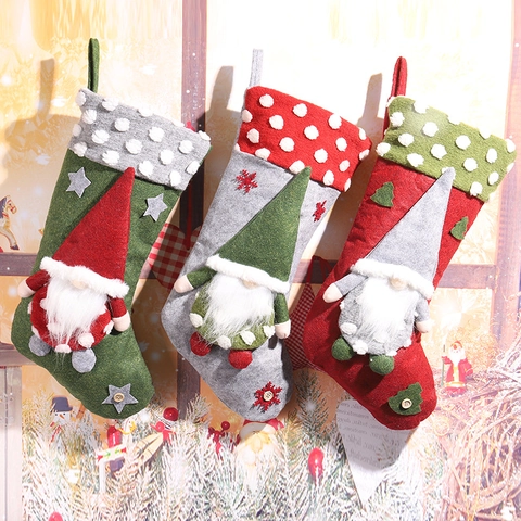 Christmas Stockings Gnome Forest Old Man Christmas Decoration Candy Gift Bag Faux Lamb Wool Non-woven Xmas Party Home Decor