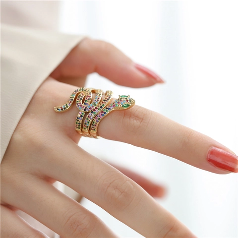 Slangenring Koper Met Zirconia Micro Pave Verstelbaar Diervorm Verguld Statement Sieraden Voor Dames