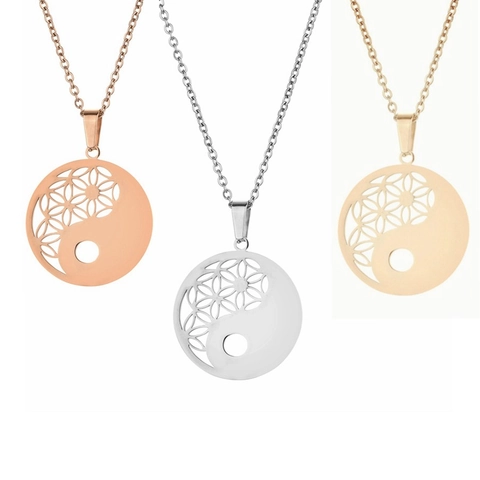 Collar Con Colgante De Tai Chi Yin Yang Flor De La Vida Acero Inoxidable Hueco Geometría Sagrada Joyería Para Hombre Mujer