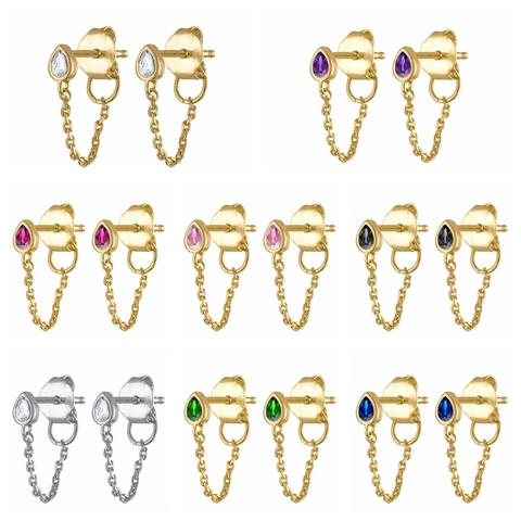 Orecchini a Goccia in Zirconia Colorata Con Perno in Argento Sterling 925 per Donna Orecchini a Catena in Rame Stile Punk