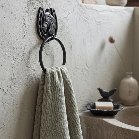 Vintage Cast Iron Horse Head Towel Ring Wall Mounted Bathroom Tissue Holder Rustic Industrial Decor Horseshoe Hook